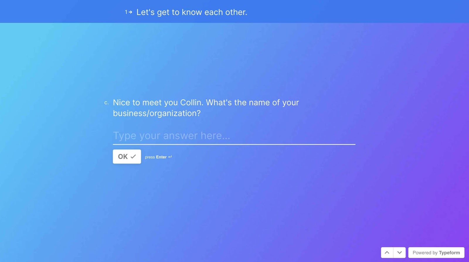 A screen showing an interactive Typeform survey