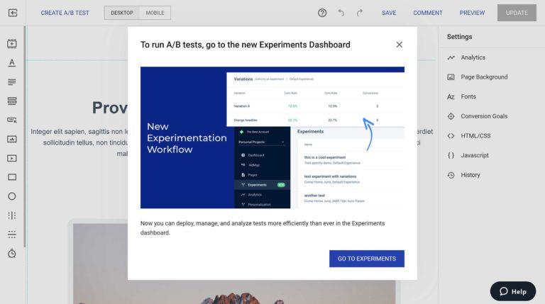 Go to the new Experiments Dashboard