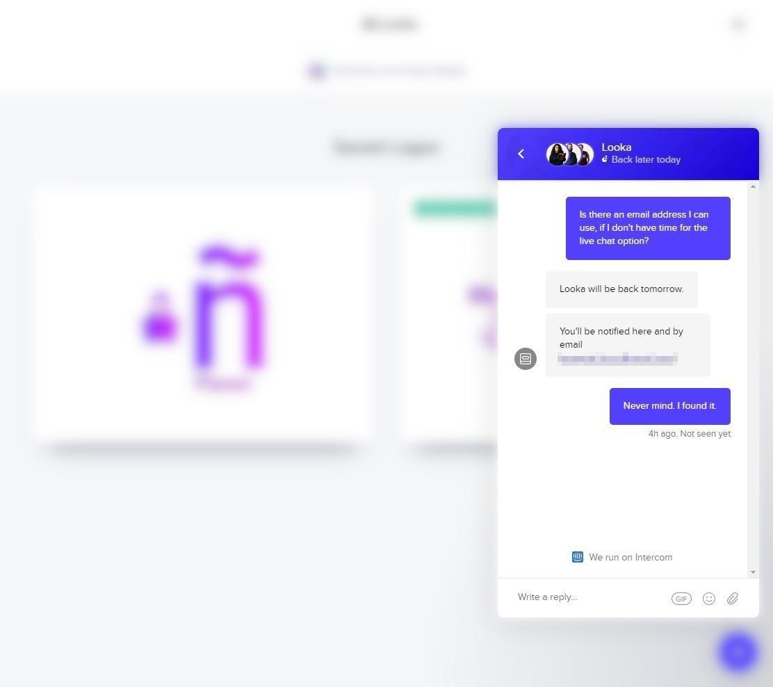Looka live chat support - screenshot