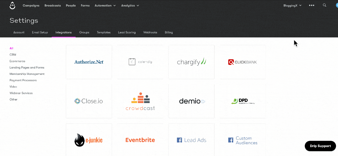 Drip integrations