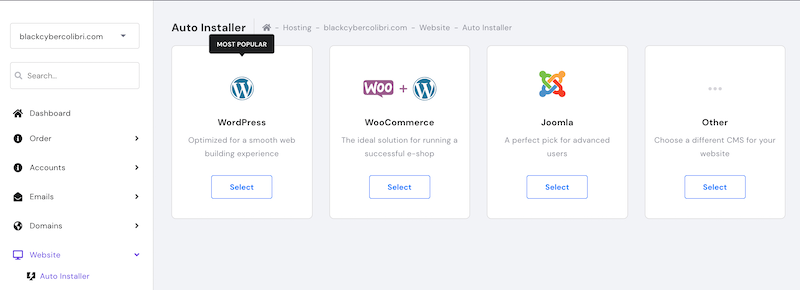 1-click installations in Hostinger