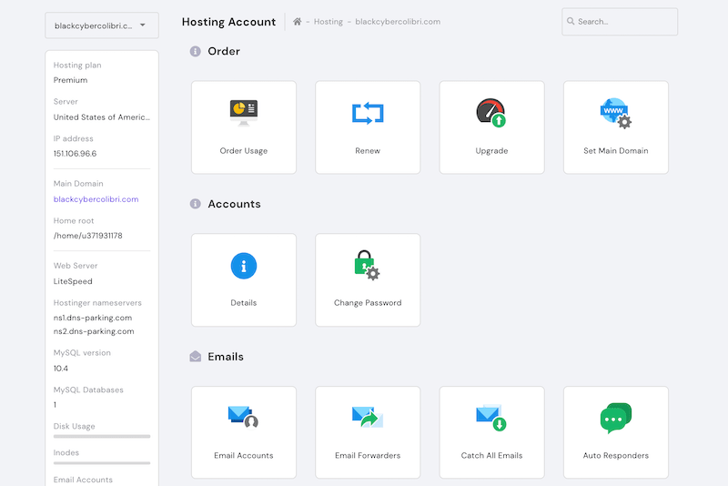 Hostinger control panel hPanel interface