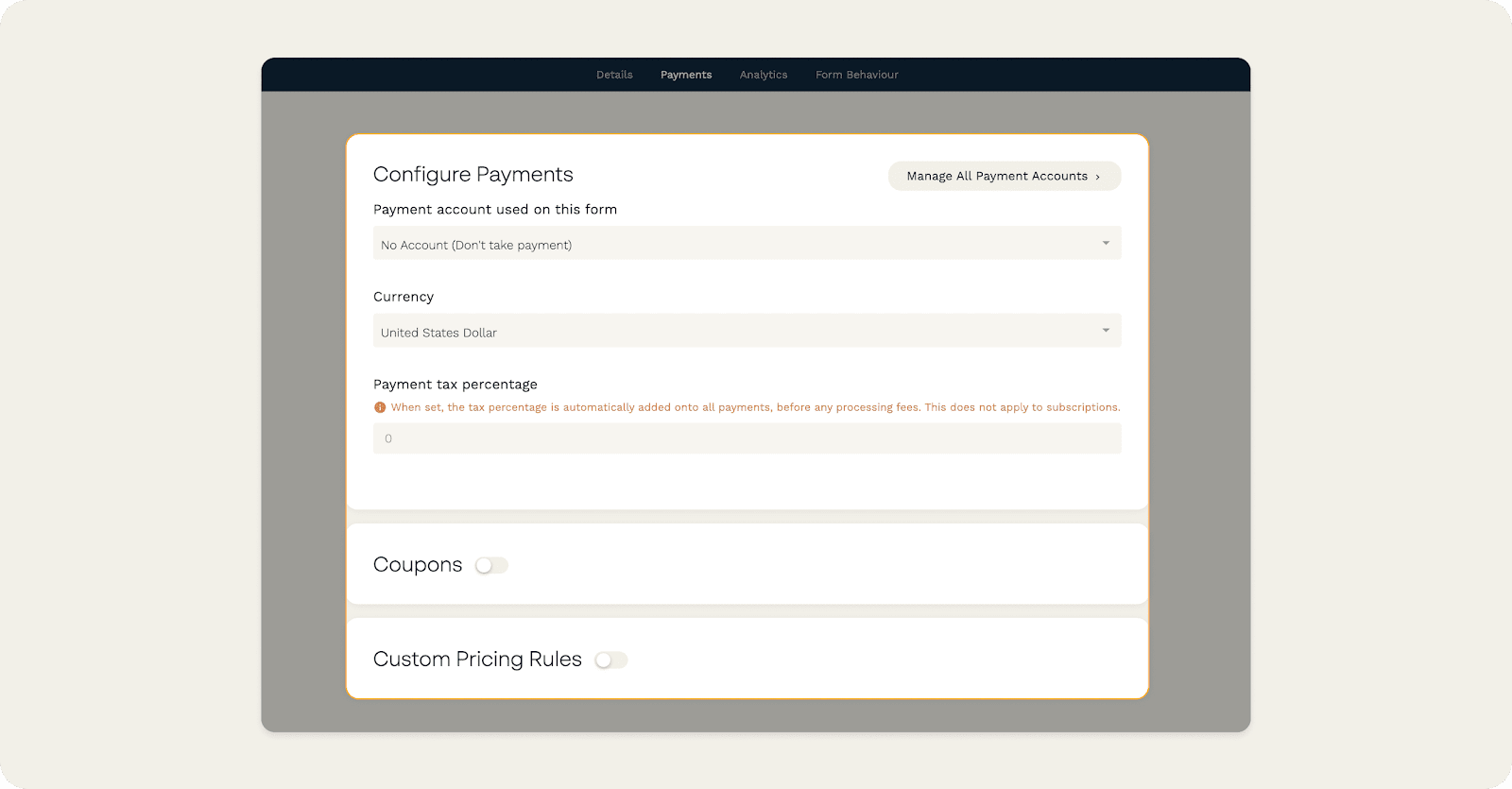 Configure payments