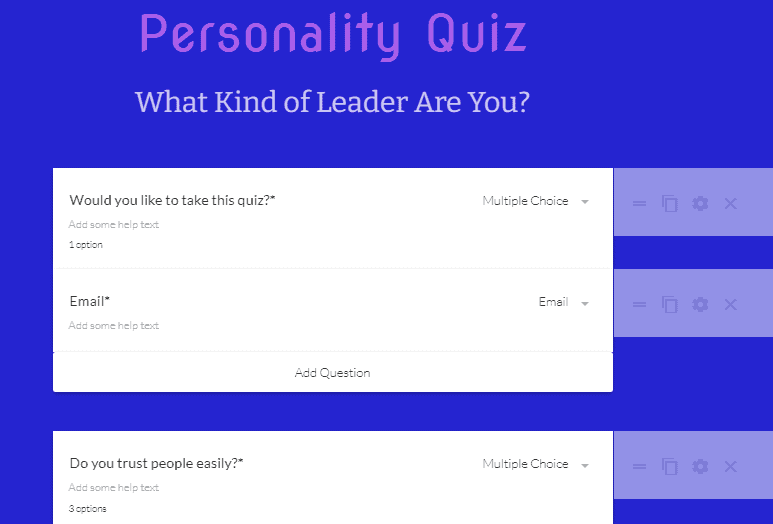 Quiz Paperform template