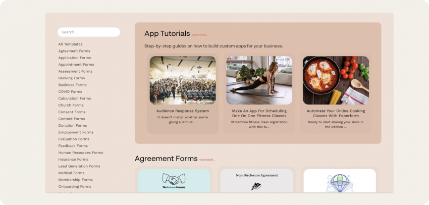 2. Paperform template parent page
