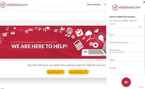You can chat with a customer support representative on WebinarJam