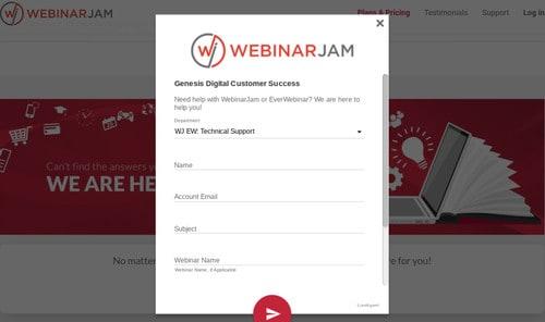 You can reach customer support via email ticket on WebinarJam