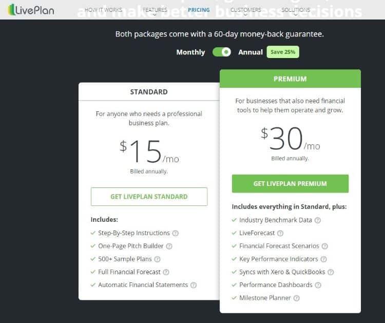 livePlan pricing
