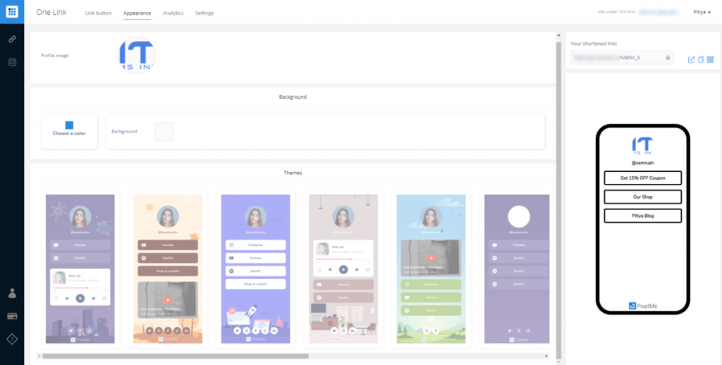 Pixelme One Link - Mirco landing page