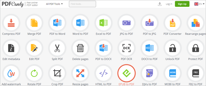 select EPUB to PDF