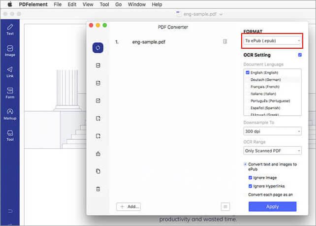 Select the Format to PDF