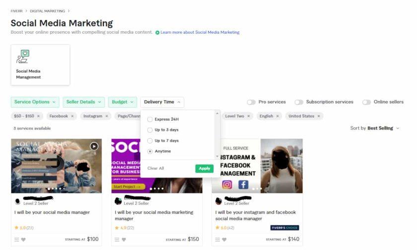 Fiverr setting up delivery time.