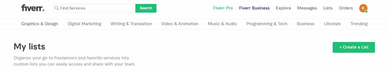 Fiverr My Lists to save information about Sellers you’ve worked with.