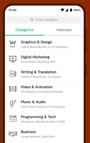 Fiverr list of categories.