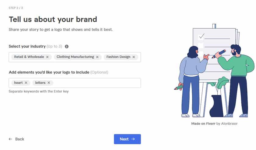 Fiverr selecting industry and elements in creating logo.