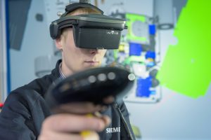 The Virtalis ActiveWall at Siemens UK with a projected wall and floor combined with optical tracking for group and collaborative activities and a Head Mounted Display-based Virtalis ActiveSpace for additional levels of immersion
