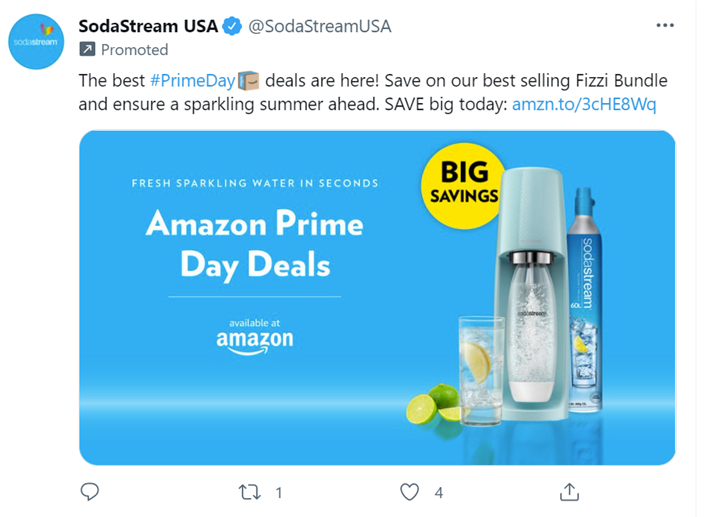 Twitter ad for SodaStream for Prime Day