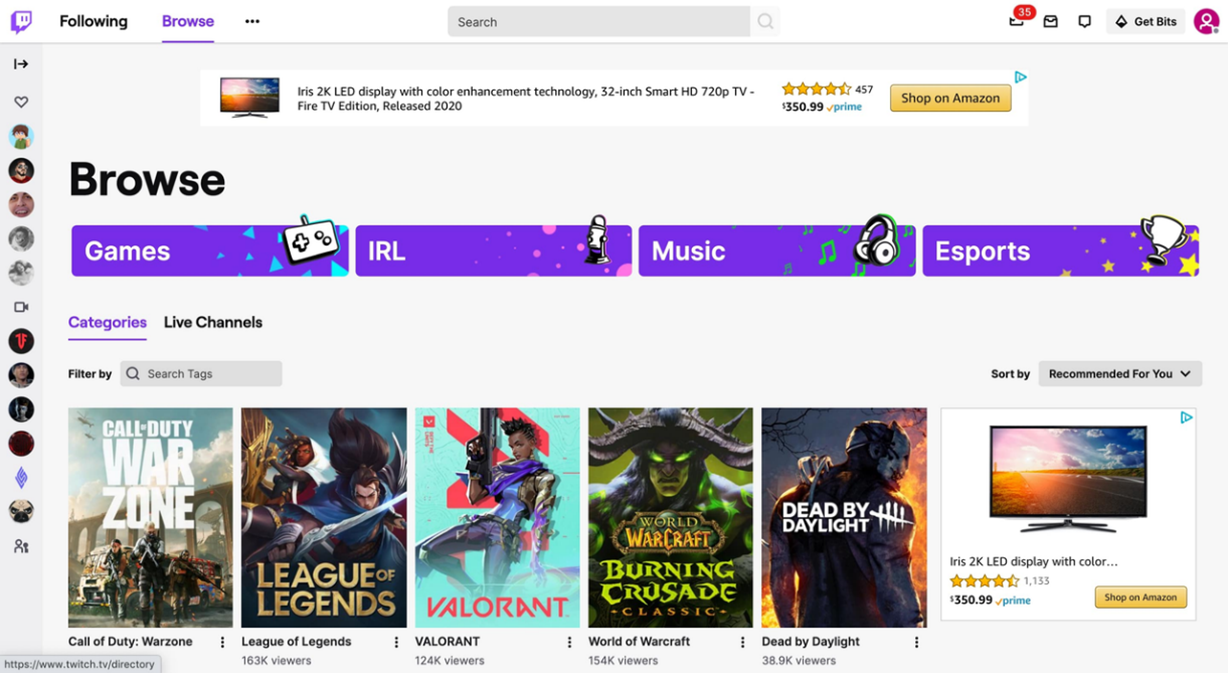 Twitch Browse Tab