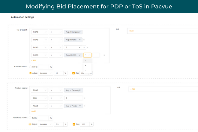 Modifying Bid Placement for PDP or ToS in Pacvue