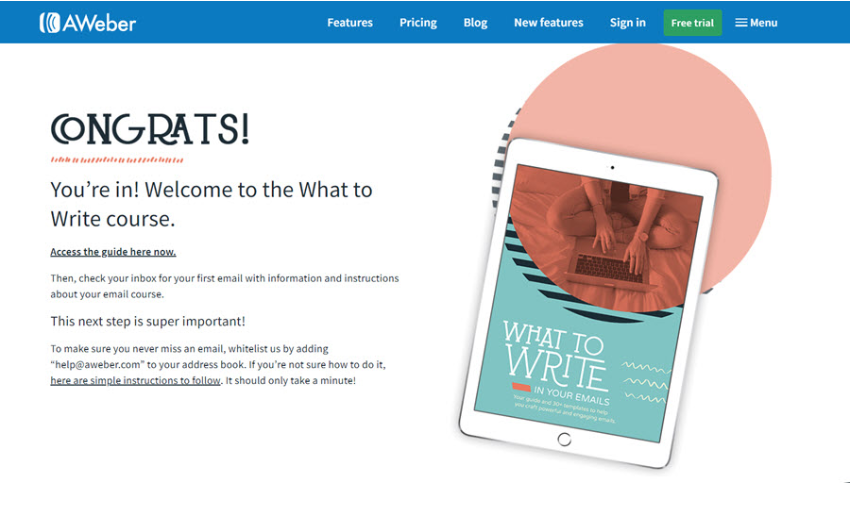 SaaS thank you landing page example