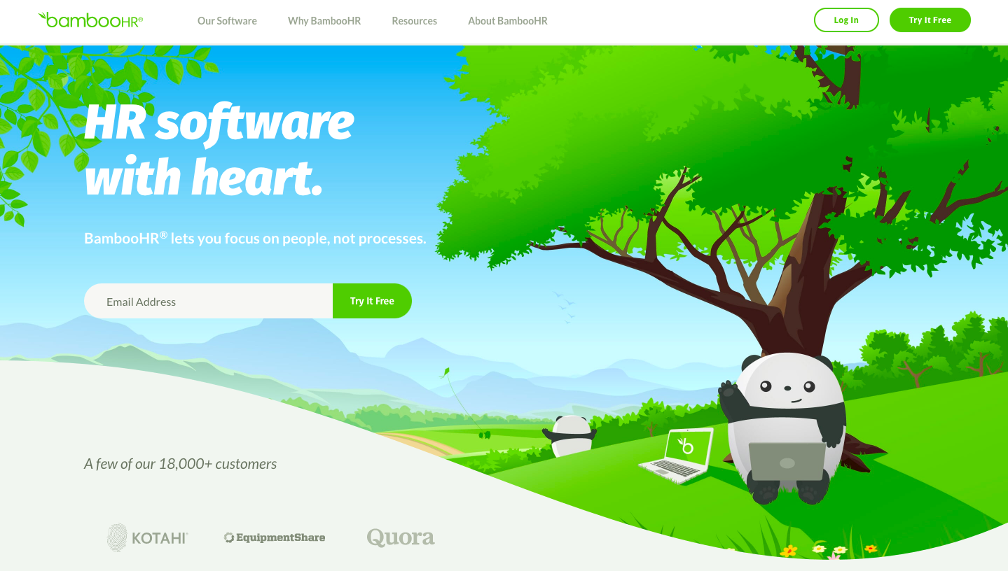 Bamboohr is an example of great design of SaaS website