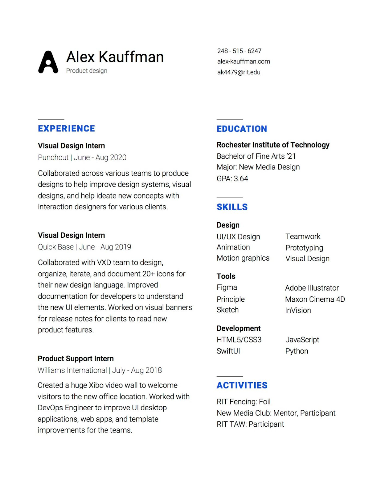 product designer esume example