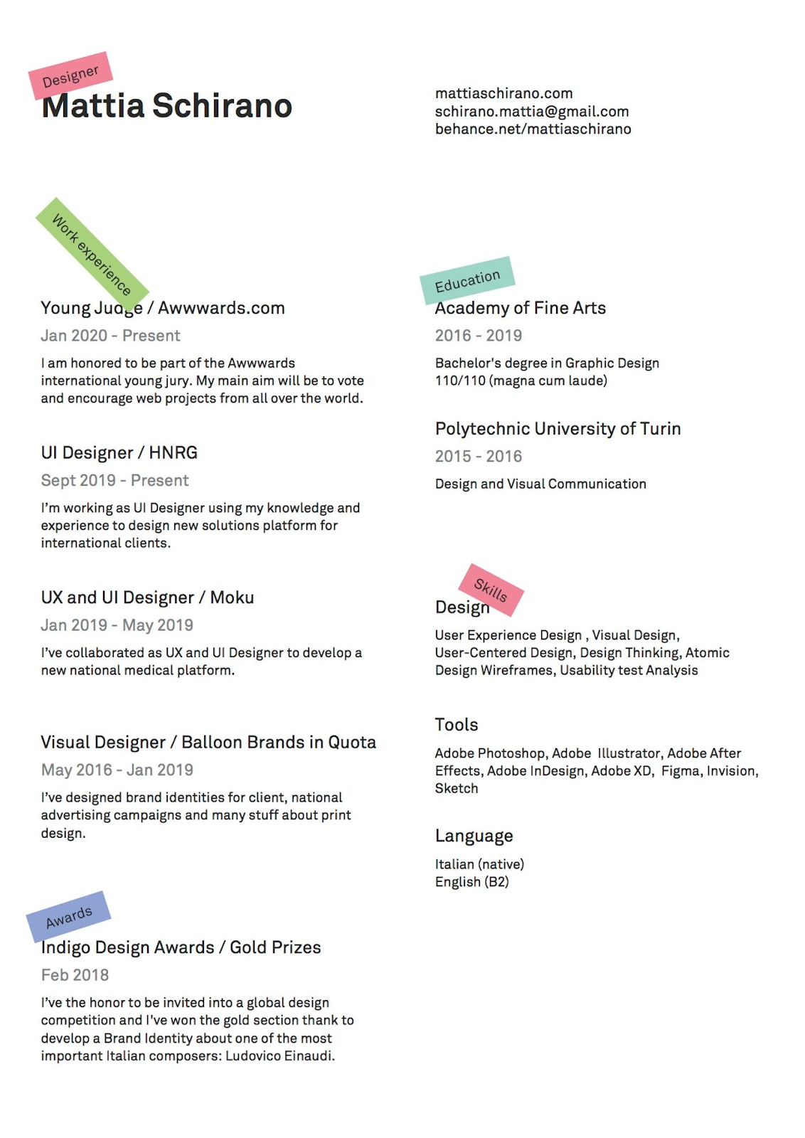 clean design resume example