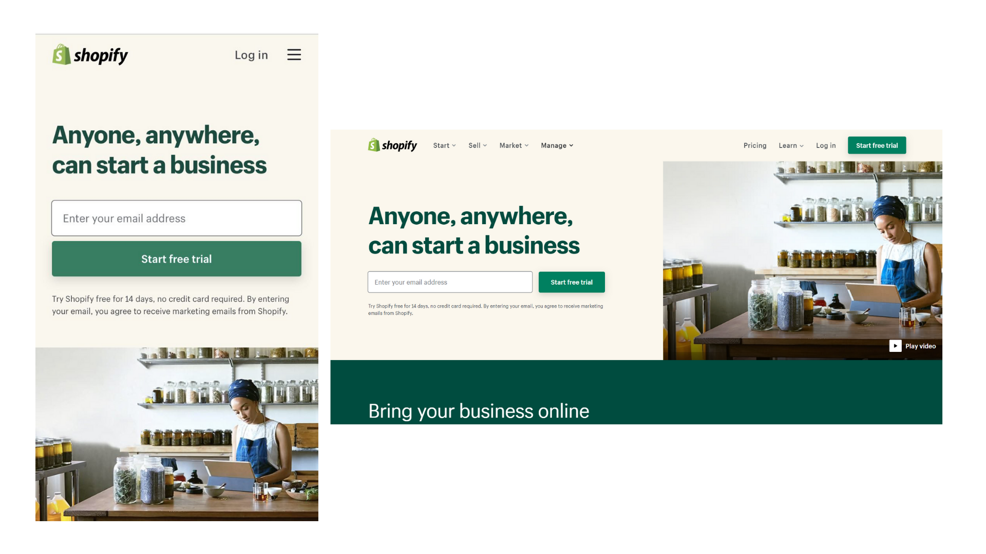 Shopify's website as an example of a responsive design