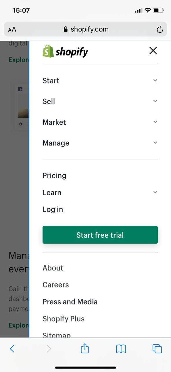 responsive mobile navigation of Shopify