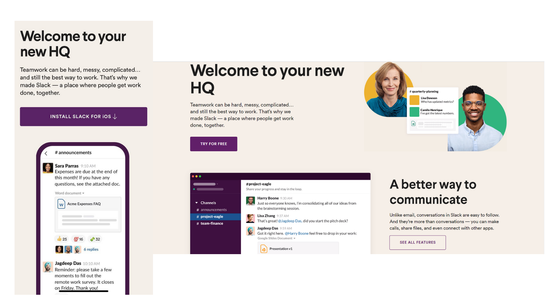 responsive Slack's homepage design
