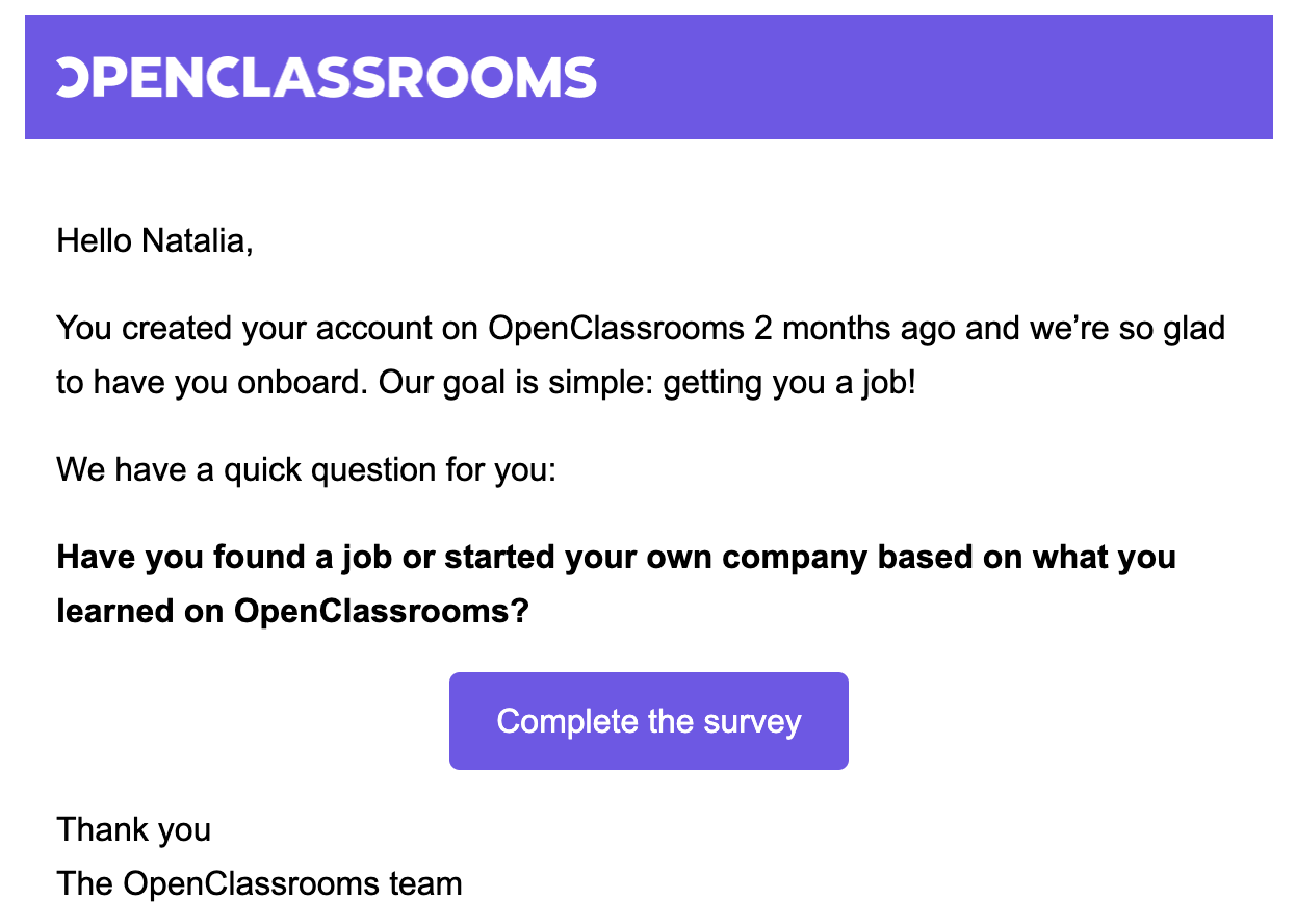 openclassrooms customer survey saas email template