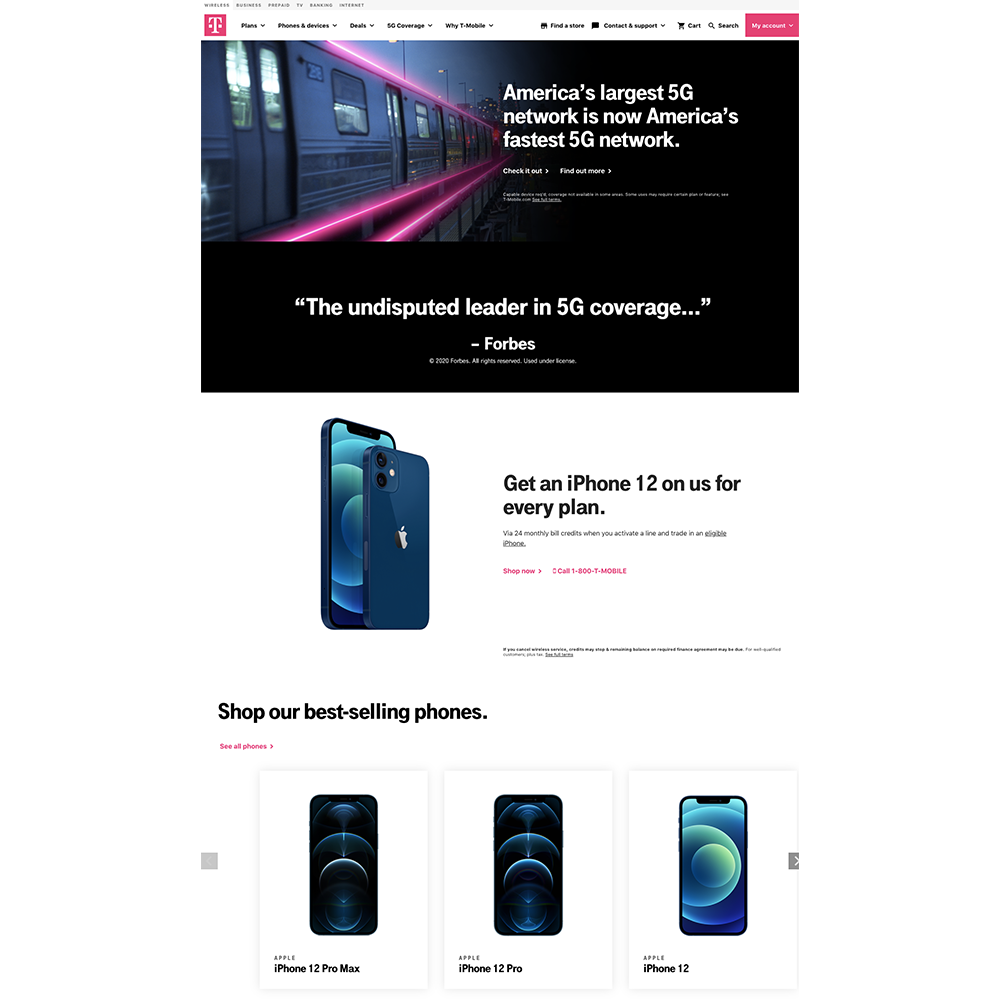 T-Mobile landing page developed with Angular Material