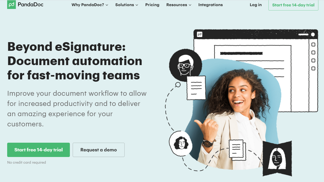 Perfect B2B SaaS landing pages example from PandaDoc