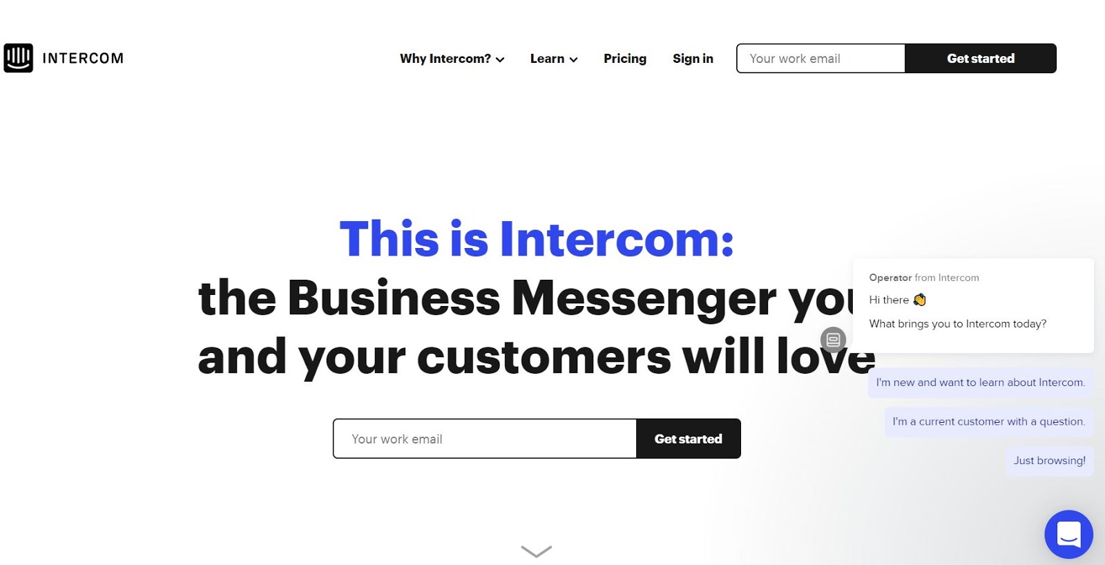 an image shows Intercom messenger main page