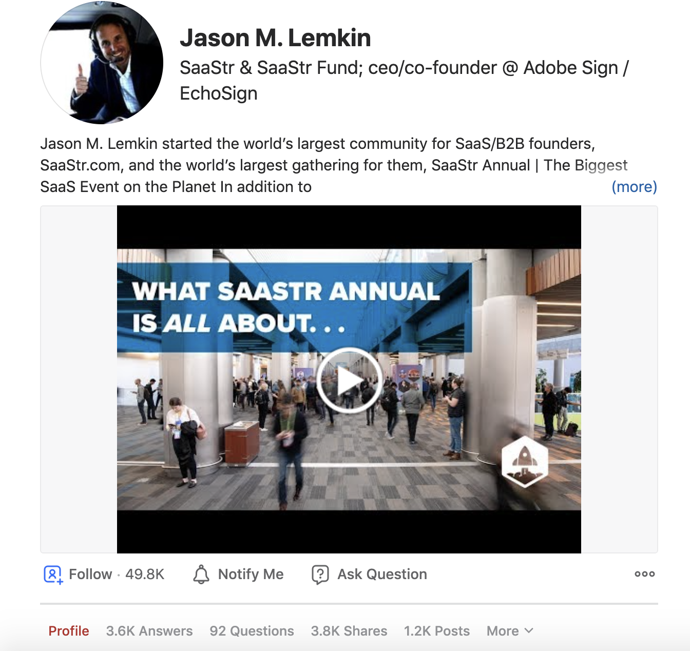 you should be active on Quora like Jason Lemkin, a SaaStr founder, gathered 49.800 folowers on Quora and attracted leads to his company