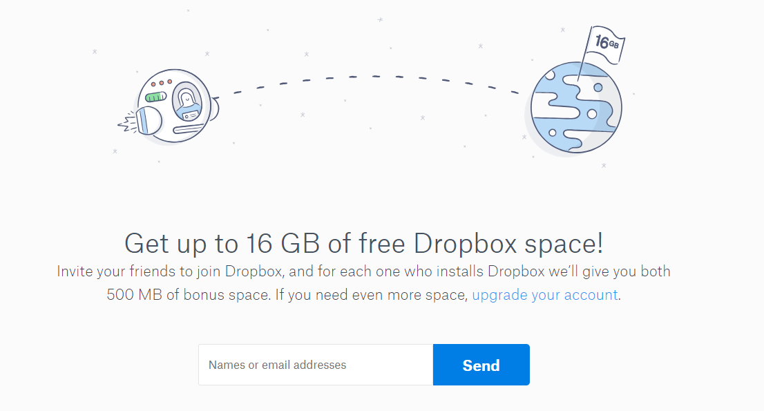 Referral stage of AARRR metrics. Example of Dropbox referral program