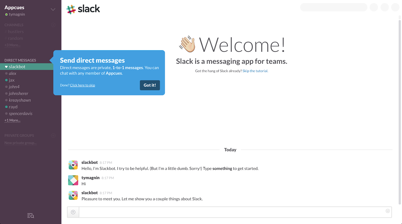 Slack onboarding process example