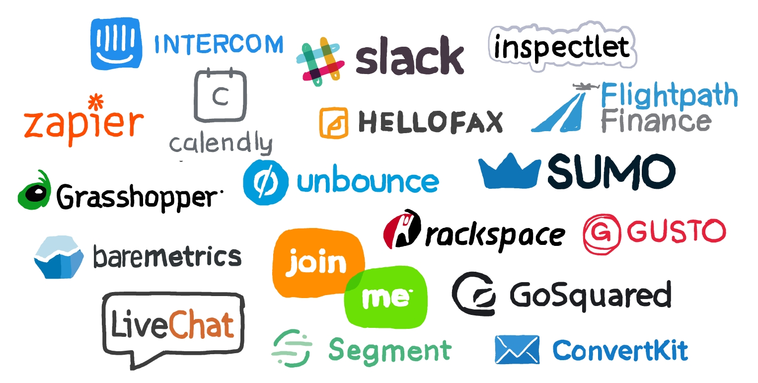 image showing SaaS industry landscape with different companies' logos - Intercom, Slack, Zapier, Sumo etc.