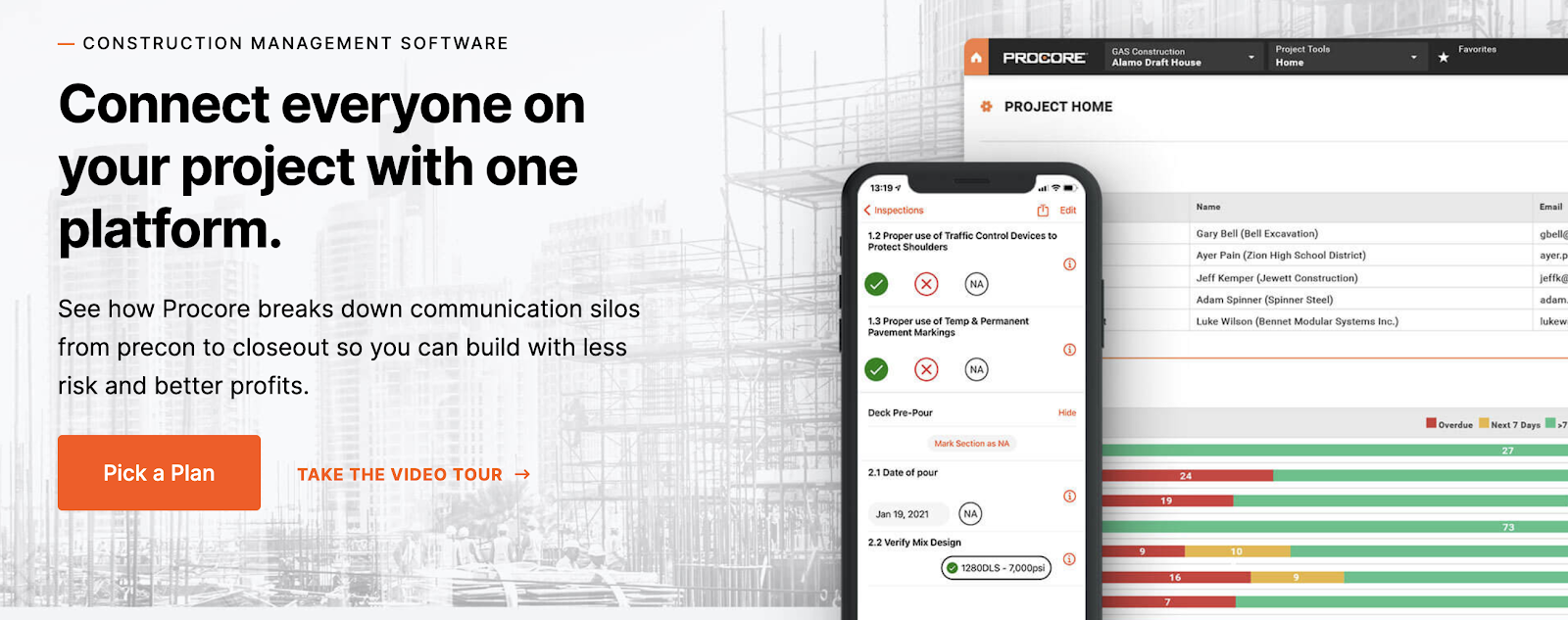 image showing Procore, a construction management software landing page