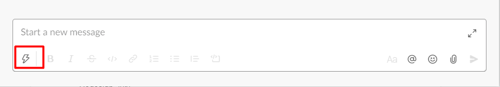 Lightning icon in Slack: easy access to integrated tools