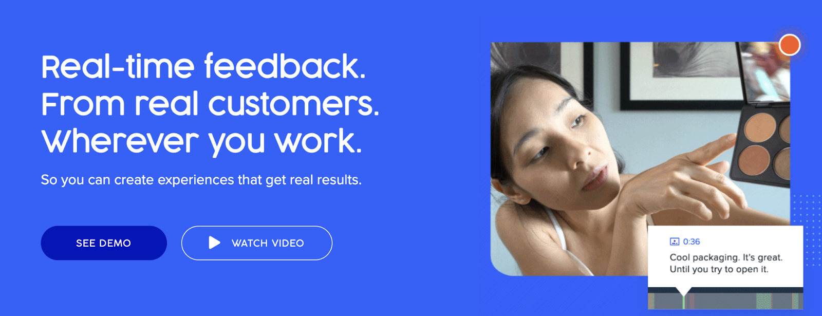 UserTesting landing page offering to see demo or watch explanatory video