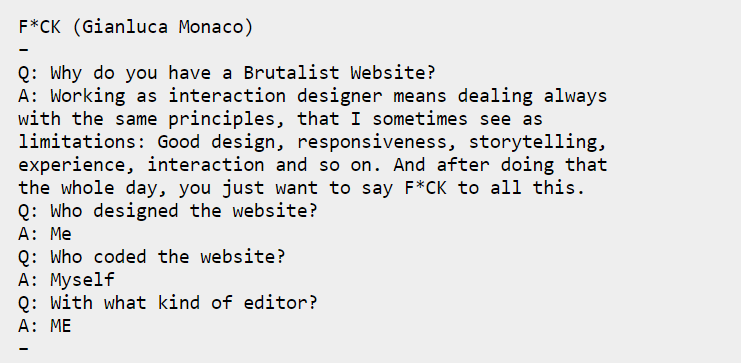 Typical interview of an early brutalist website owner