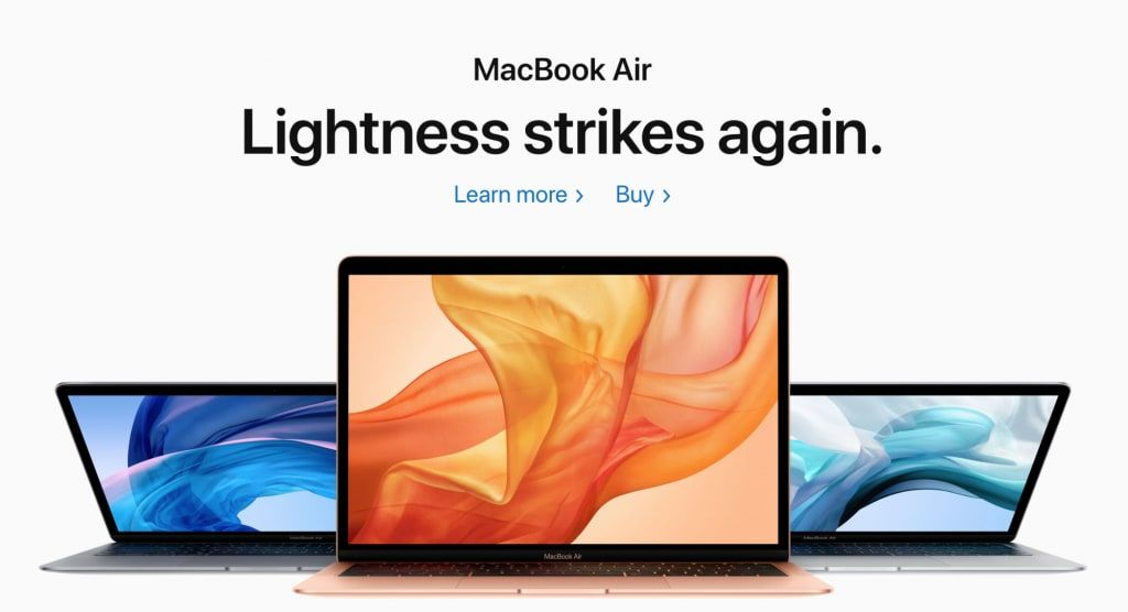 MacBook Air landing page on Apple website