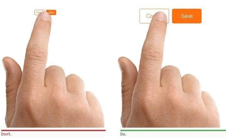 The image showing different size buttons and a finger trying to press smaller and bigger button