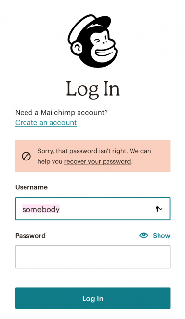 Mailchimp error message