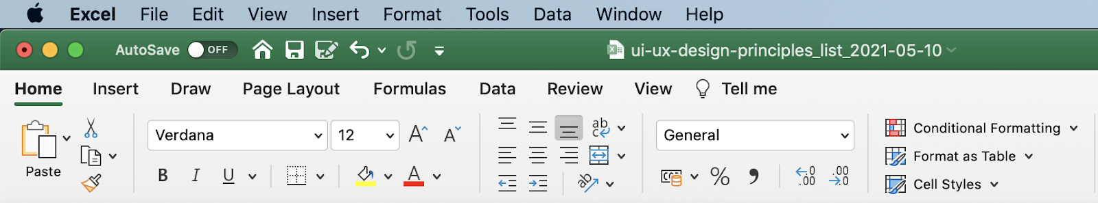 The Microsoft Excel navigation panel