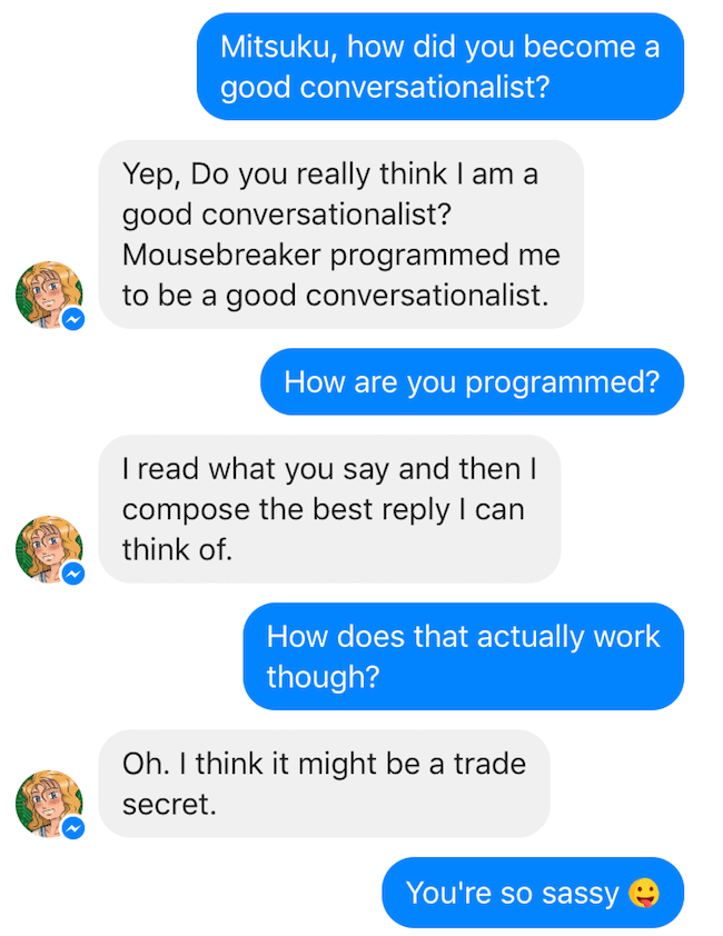 the use of an artificial intelligence markup language by a chatbot to imitate human conversations