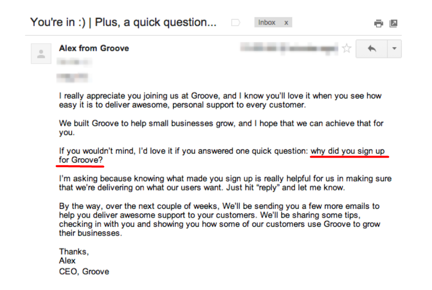 welcome email Groove example
