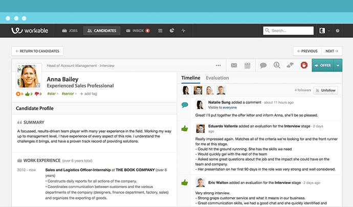 candidates' data hub example of Workable