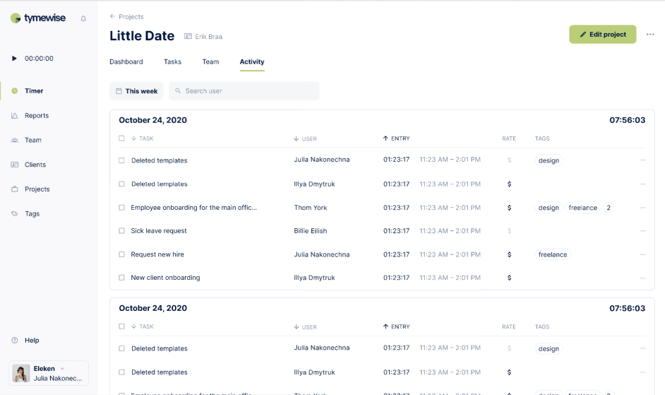 time tracking app design example